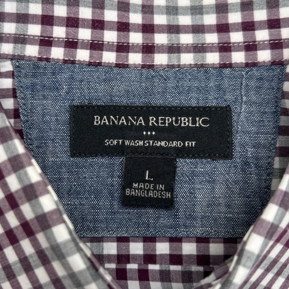 Banana Republic Men Soft Wash Standard Fit Gingham Shirt Size L Black White